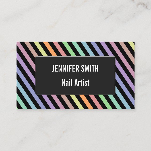 Black & Pastel Colour Lines Pattern Business Card (Front)