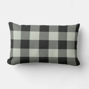 Black Pastel Green Gingham Buffalo Check Pattern Lumbar Pillow
