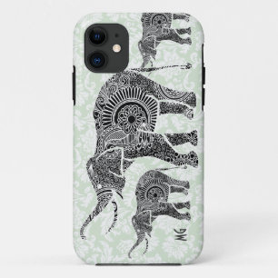 Black & Pastel Pastel Floral Elephant-Monogram iPhone 11 Case
