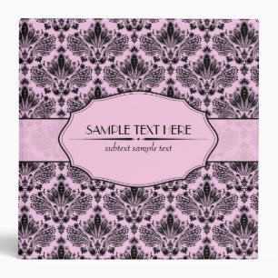 Black & Pastel Pink Elegant Vintage Floral Damask Binder