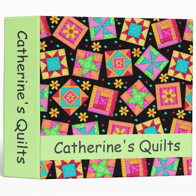 Black Patchwork Quilt Art Name Personalized Album Binder (Front/Spine)