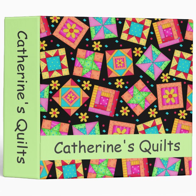 Black Patchwork Quilt Art Name Personalized Album Binder (Front/Spine)