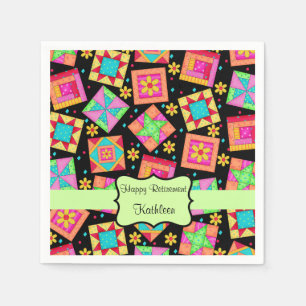 Black Patchwork Quilt Block Name Happy Retirement Napkin