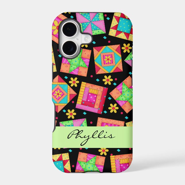 Black Patchwork Quilt Block Name Personalized (Back)