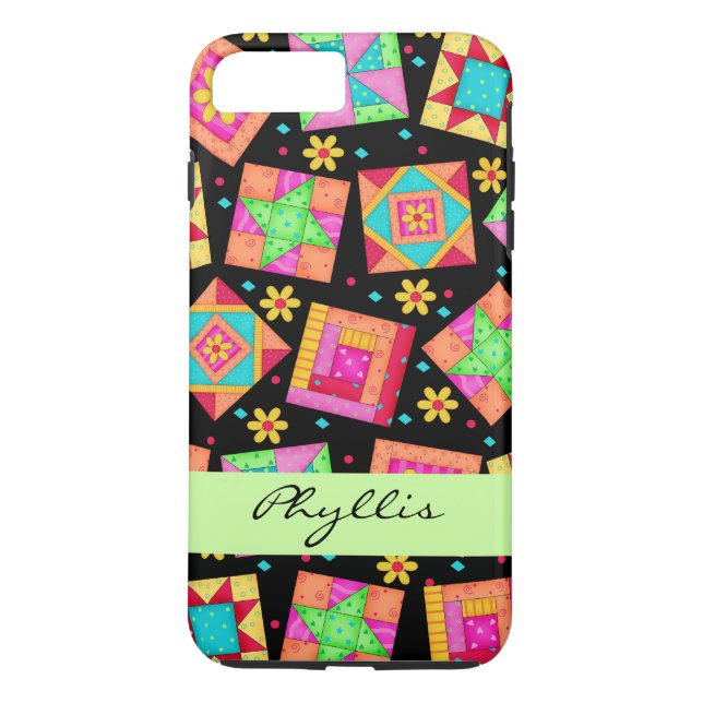Black Patchwork Quilt Block Name Personalized Case-Mate iPhone Case (Back)