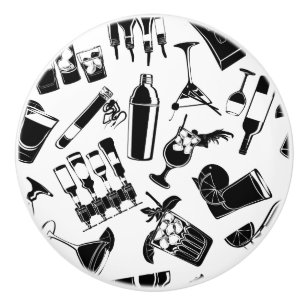 Black Pattern Cocktail Bar Ceramic Knob