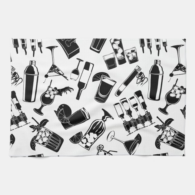 Black Pattern Cocktail Bar Kitchen Towel (Horizontal)