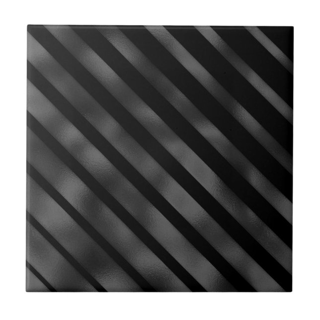 Black pattern diagonal stripe metallic foil shine tile (Front)