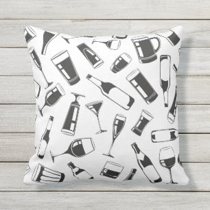 Black Pattern Drinks and Glasses Throw Pillow