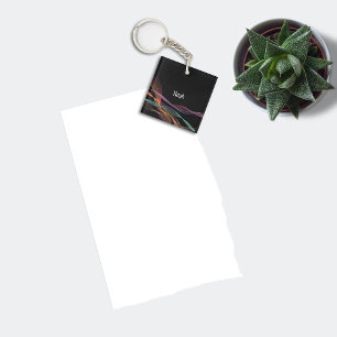 Black pattern geometric Waves name Keychain
