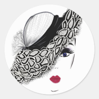 black pattern Hat Lady Classic Round Sticker