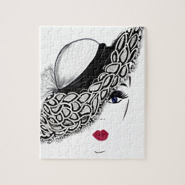 black pattern Hat Lady Jigsaw Puzzle (Vertical)
