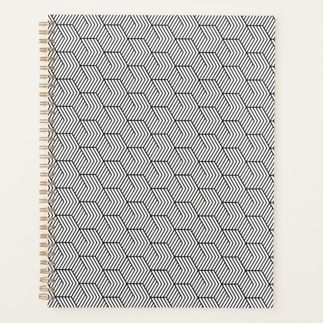 Black Pattern Line Cube Geometry Simple Planner (Front)