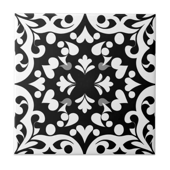 Black pattern on white background tile (Front)