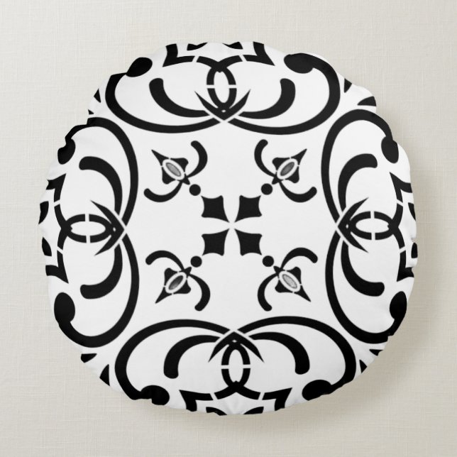 Black pattern round pillow (Front)