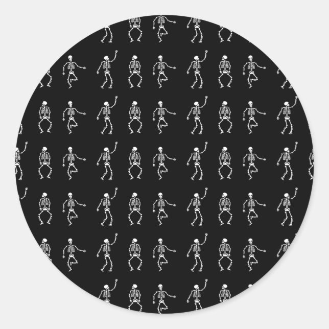 Black pattern Skeletons dead dance bones spooky Classic Round Sticker (Front)
