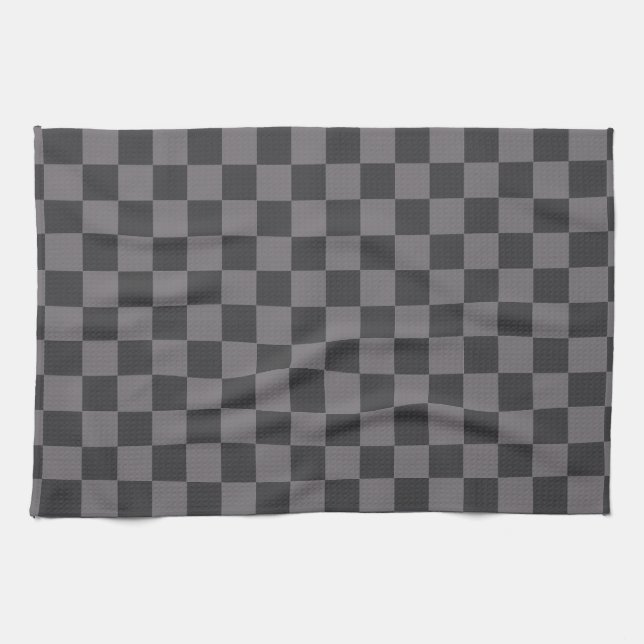 Black Patterns Chequerboard Check Chequered Kitchen Towel (Horizontal)