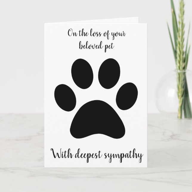 Black paw dog or pet sympathy card (Front)
