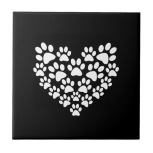 Black Paw Print Heart - Choose Paw Color Tile