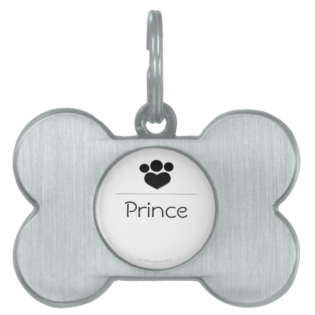 Black Paw Print Heart Personalized Pet Tag (Front)