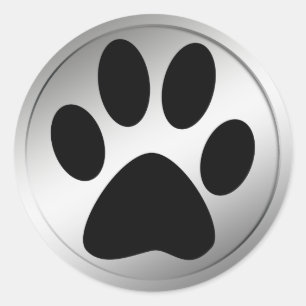 BLACK PAW PRINT IN SILVER FRAME CLASSIC ROUND STICKER