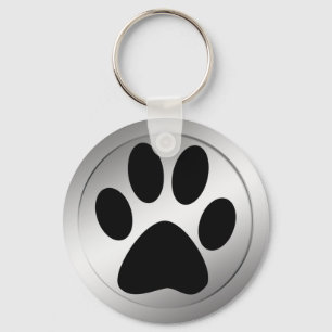 BLACK PAW PRINT IN SILVER FRAME KEYCHAIN