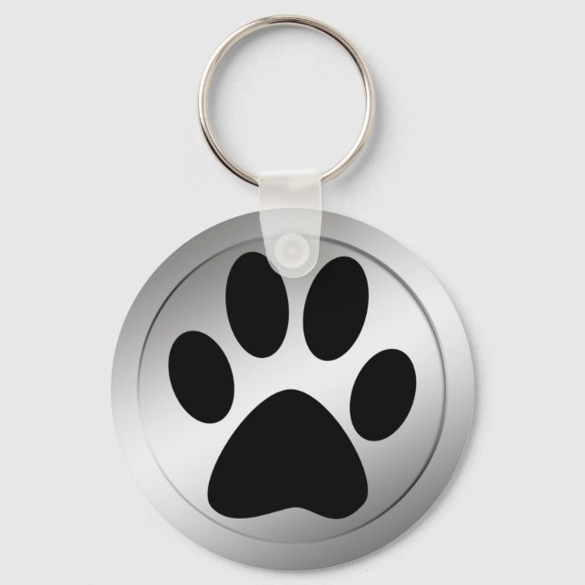 BLACK PAW PRINT IN SILVER FRAME KEYCHAIN (Front)