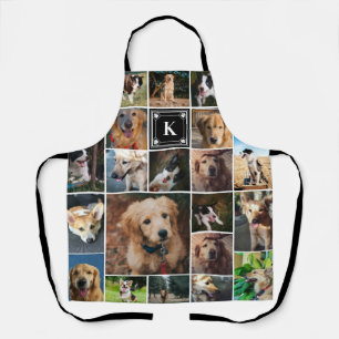 Black Paw Print Monogram Photo Collage Apron