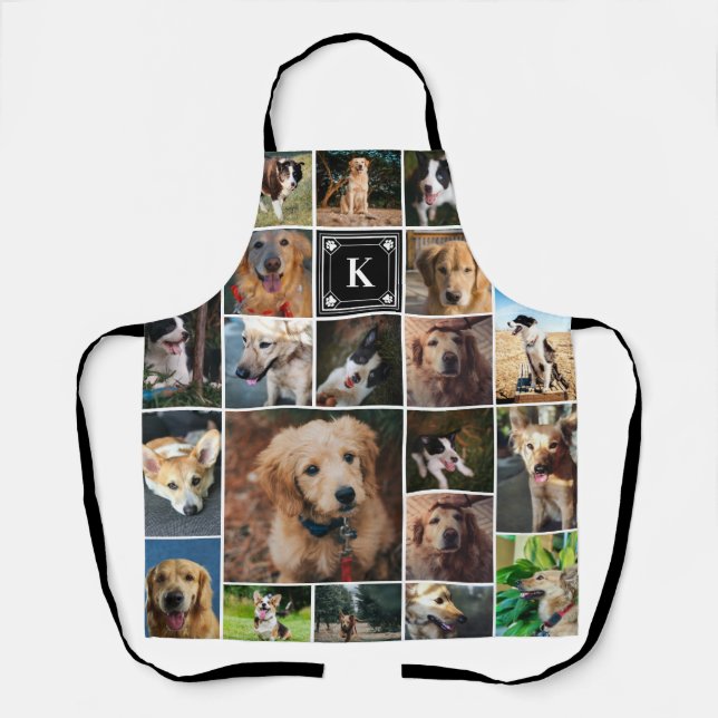 Black Paw Print Monogram Photo Collage Apron (Front)