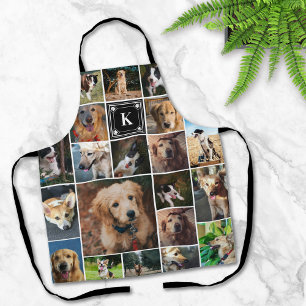 Black Paw Print Monogram Photo Collage Apron