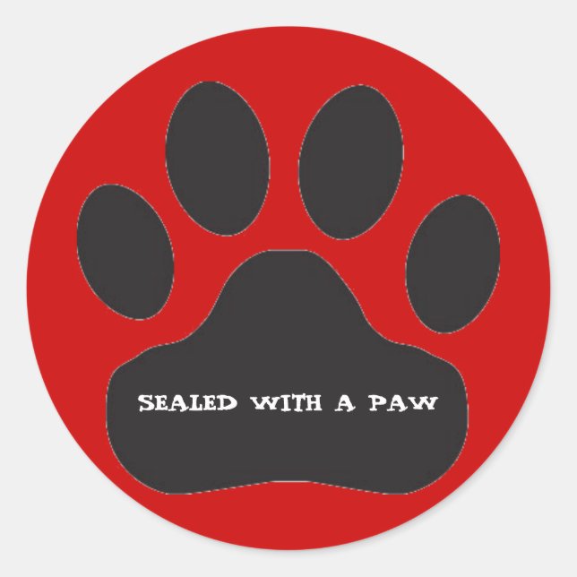 Black Paw Print on Red Background Classic Round Sticker (Front)