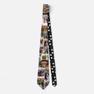 Black Paw Print Pattern Dog Photo Collage Tie