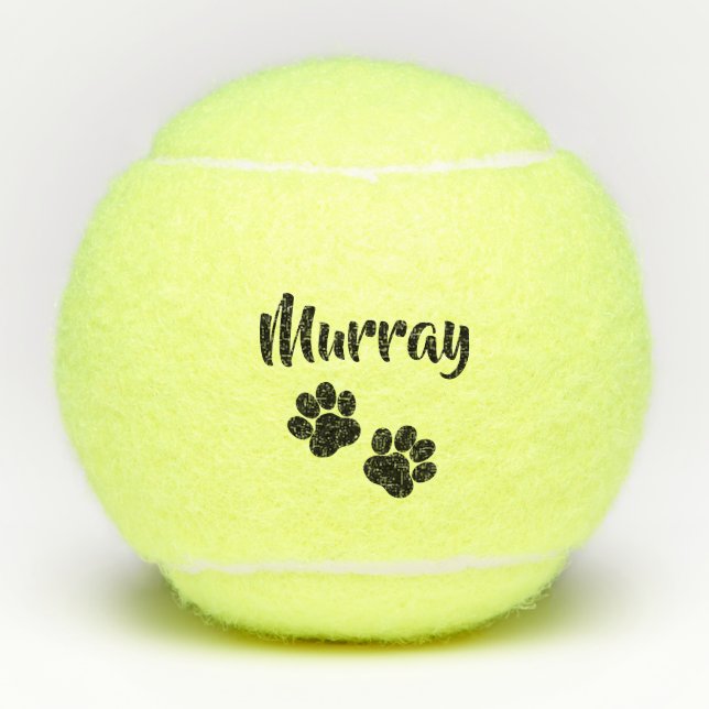 Black Paw Print Personalized Pet or Dog Name Toy Tennis Balls (Front)