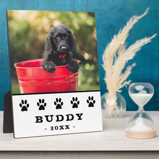 Black Paw Print Pet Dog Photo Name Keepsake Plaque (Side)