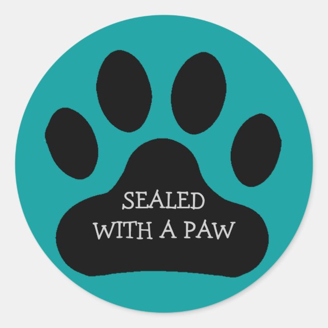 Black Paw Print Sealed With A Paw Customize Colour Classic Round Sticker (Front)