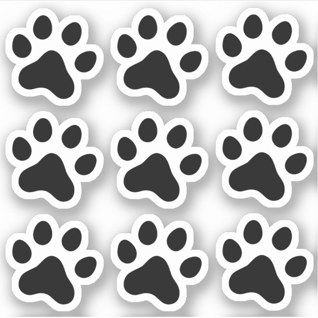 Black paw print stickers, set of nine (Front)