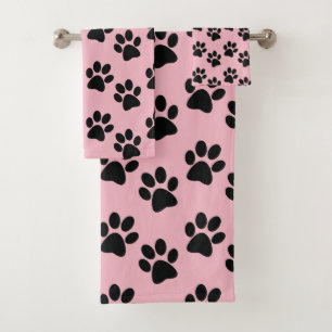 Black Paw Prints Design Bath Towel Set