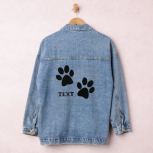 Black Paw Prints Design Denim Jacket