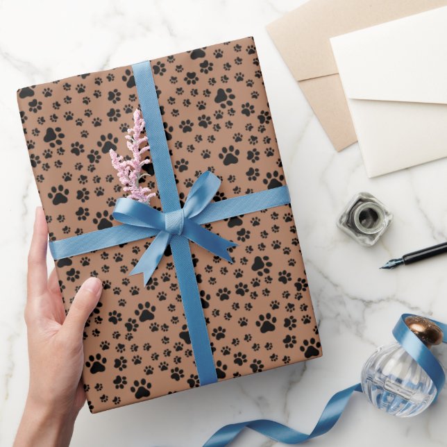Black Paw Prints on Brown Wrapping Paper (Gifting)