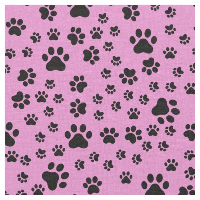 Black Paw Prints on Bubblegum Pink Fabric (Close Up)