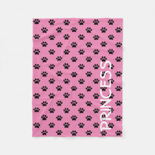 Black Paw Prints on Girly Pink Personalized Fleece Blanket
