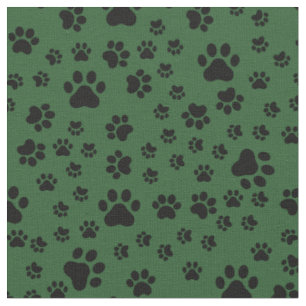 Black Paw Prints on Green Fabric