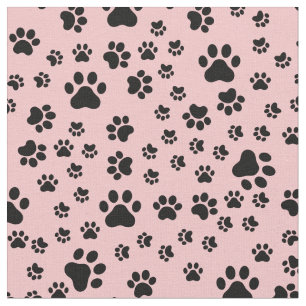 Black Paw Prints on Lemonade Pink Fabric