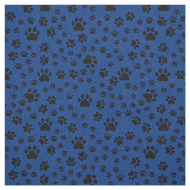 Black Paw Prints on Royal Blue Fabric (Swatch)