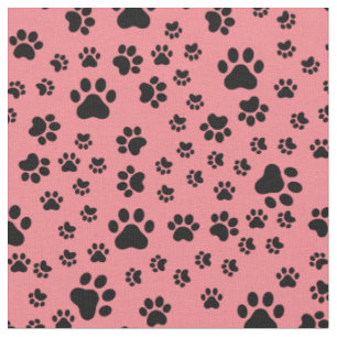 Black Paw Prints on Strawberry Pink Fabric