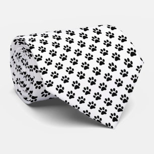 Black Paw Prints on White Tie