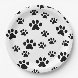 Black paw prints paper plate