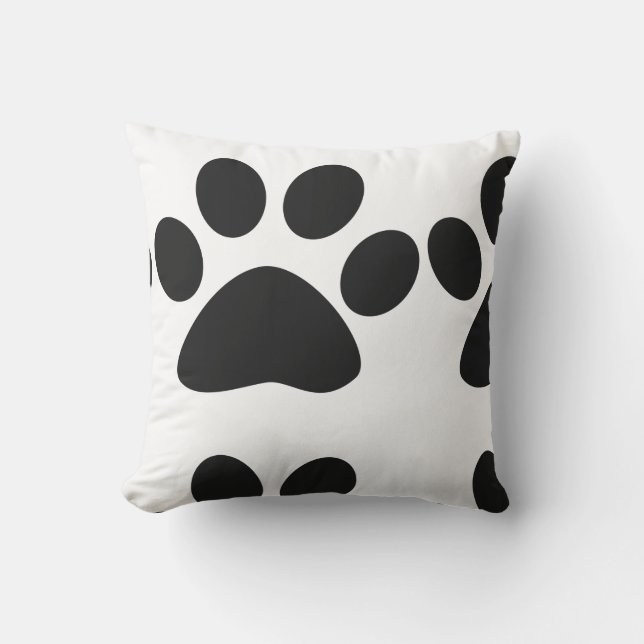 Black Paw Prints Pattern Cute Gifts White Cool Outdoor Pillow (Front)