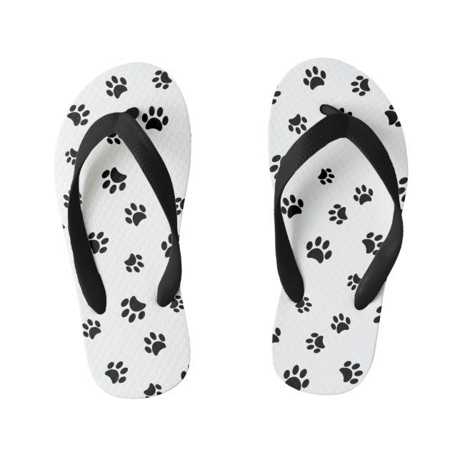 Black Paw Prints Pattern Kid's Flip Flops (Footbed)