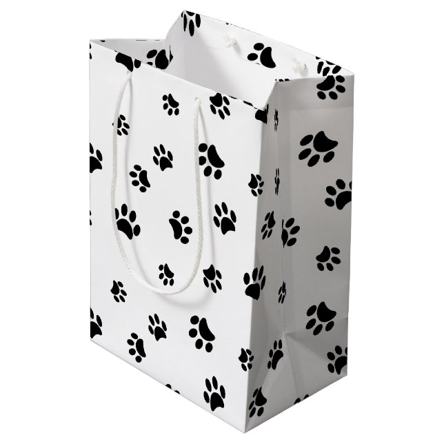 Black Paw Prints Pattern Medium Gift Bag (Back Angled)